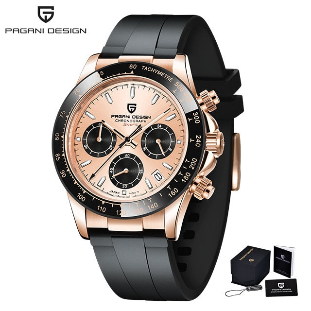 Reloj de pulsera de cuarzo con diseño PAGANI para hombre, reloj deportivo de cristal de zafiro de lujo, reloj cronógrafo con correa de goma para hombre, reloj japonés VK63 para hombre