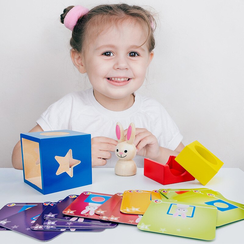 Juego de caja mágica de madera Montessori, juguetes educativos para niños, aprendizaje temprano, bloques de construcción de madera 3D, regalos de cumpleaños