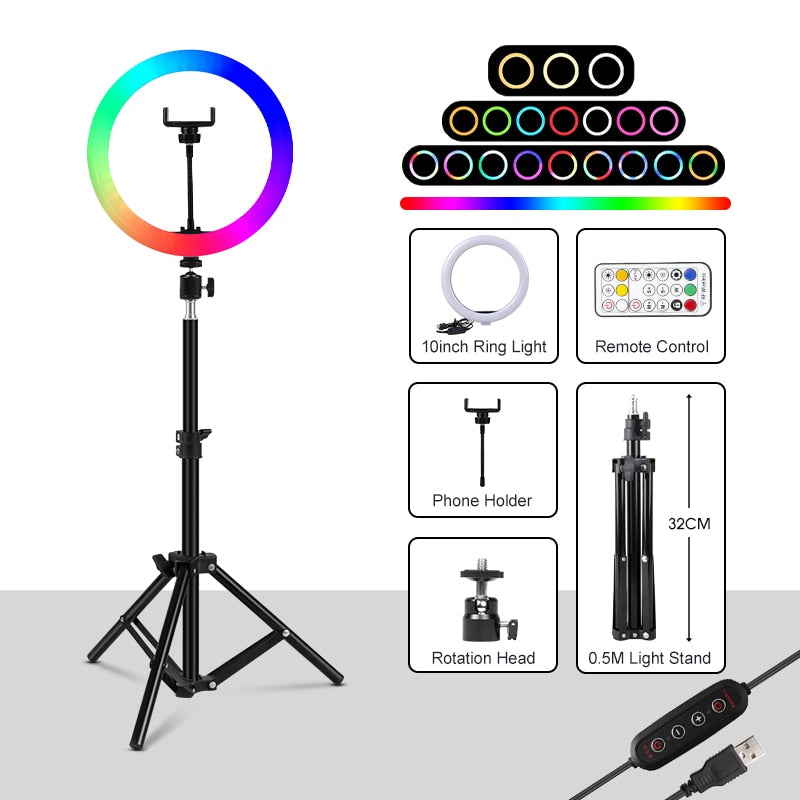 Dimmbares Ringlicht Selfie LED runde Lampen USB mit Telefonhalter 1,6 m Stativ für Tiktok-Videolicht-Make-up-Fotografie-Set