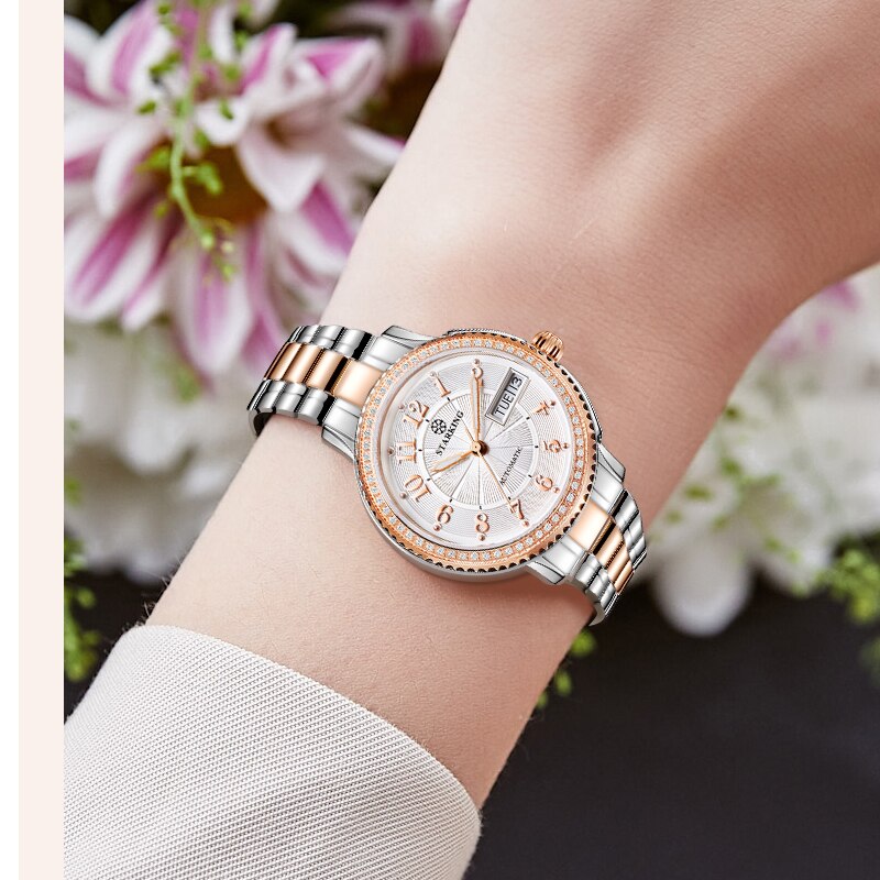 Reloj Mecánico STARKING para mujer, reloj de pulsera de acero inoxidable Miyota Movt, pulsera automática de zafiro, relojes femeninos