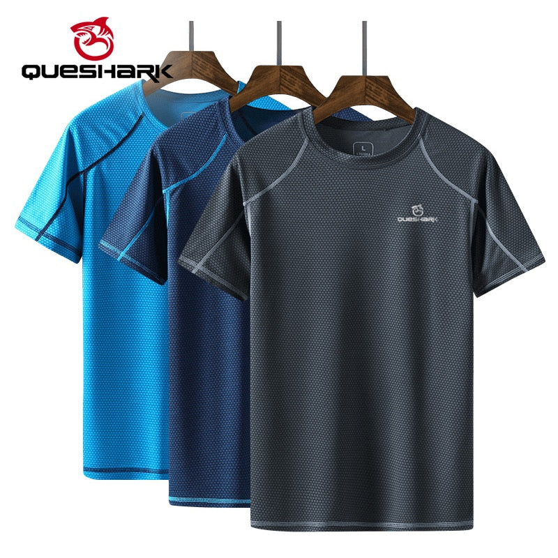 QUESHARK, camiseta de manga corta para correr de secado rápido para hombre, camisetas transpirables, camisetas para Fitness, gimnasio, entrenamiento, camiseta deportiva ultrafina ultraligera