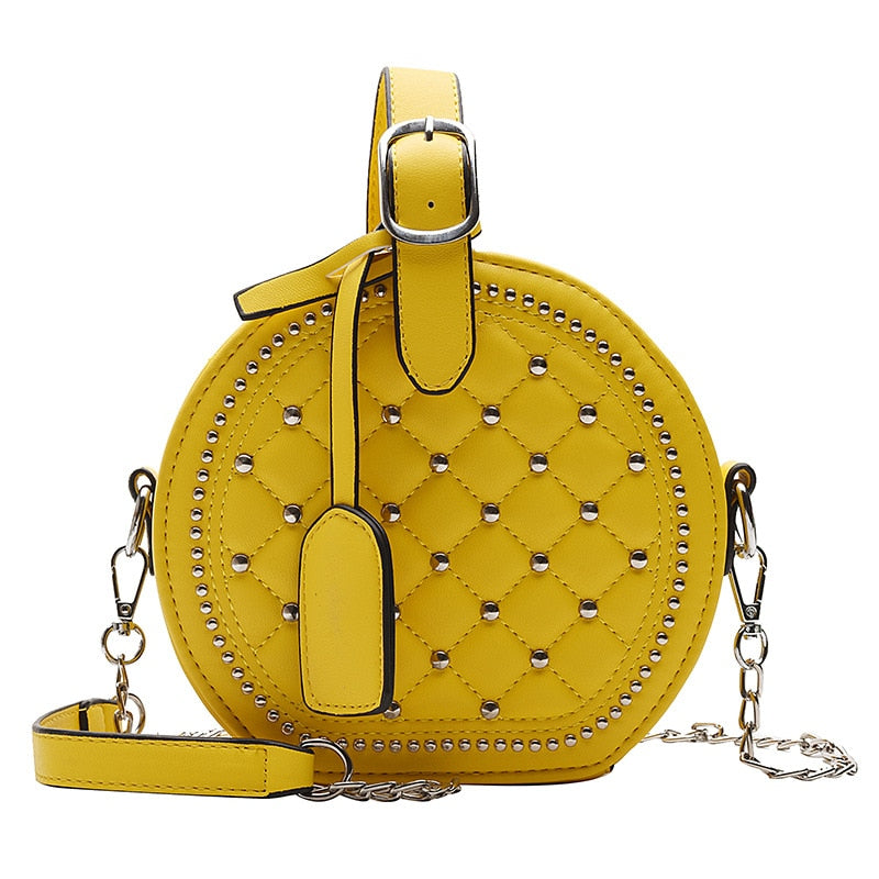 Fashion Chain Rivet Circular Women Shoulder Bag PU Leather Women&