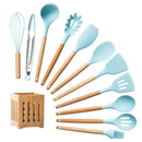 Silicone Cooking Utensils Set Non-stick Spatula Soup Spoon Wooden Handle with Storage Box Kitchen Tools Set Gifts for Mother