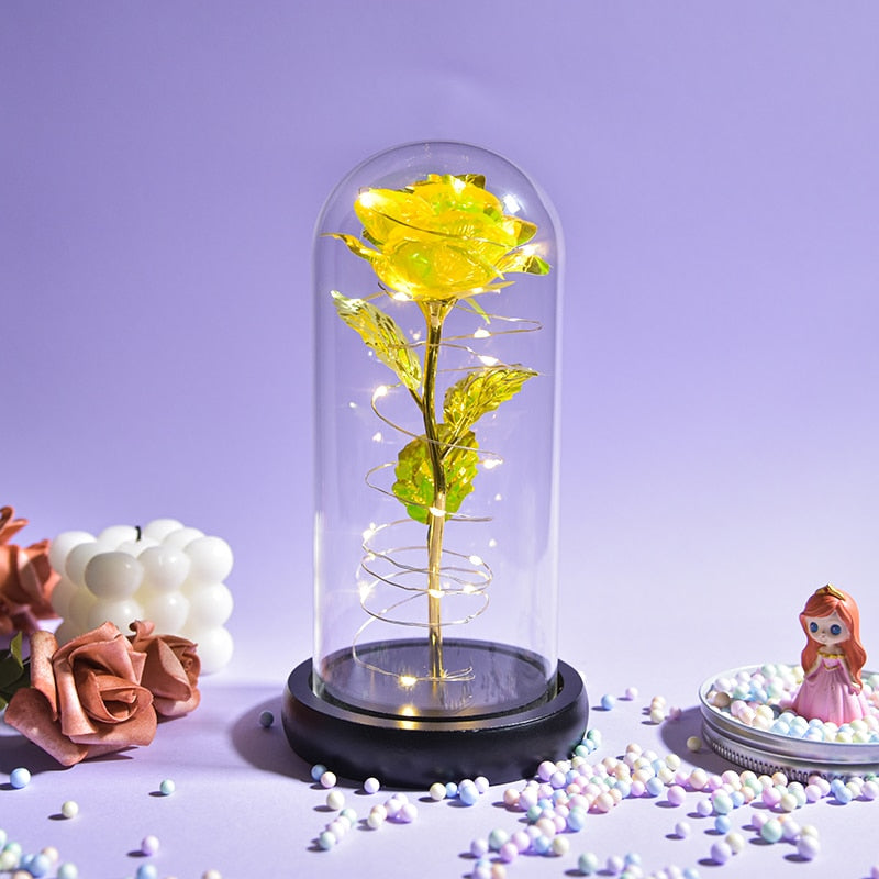 Weihnachtsgeschenk Schönheit und das Biest Konservierte Rosen im Glas Galaxy Rose Blume LED-Licht Kunstblume Geschenk für Frauen Mädchen