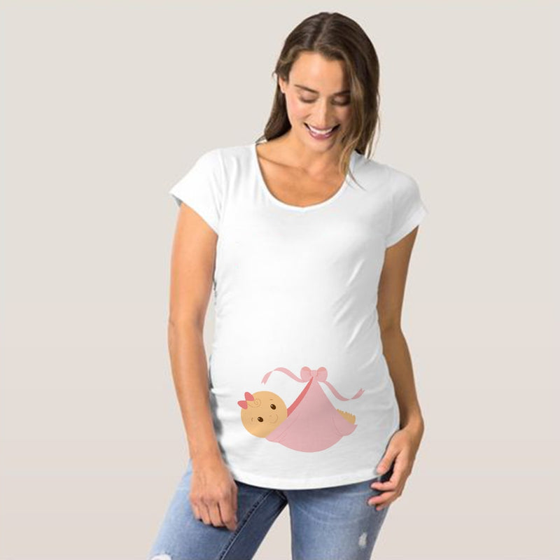 Baby printing Pregnant Women T-Shirt Funny Pregnancy Shirts for Trendy Moms Cute Pattern Print Maternity Shirt Short Sleeve Tops