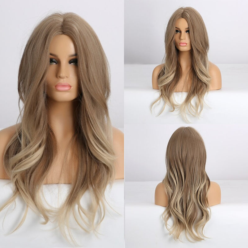 GEMMA Long Wavy Natural Middle Part Synthetic Wig Women Fake Hair Heat Resistant Black Brown Blonde Red Highlight Cosplay Wigs