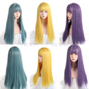 VICWIG Cosplay Wig With Bangs Synthetic Straight Hair 24 Inch Long Heat-Resistant Pink Wig For Women