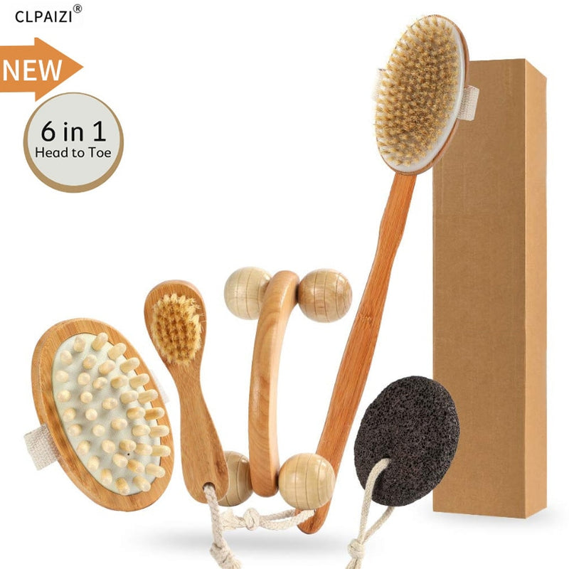 Cepillo de baño de cerdas naturales CLPAIZI, exfoliación, promueve la circulación sanguínea, masajes de madera, cepillo seco, juego de baño, cepillo de ducha D30