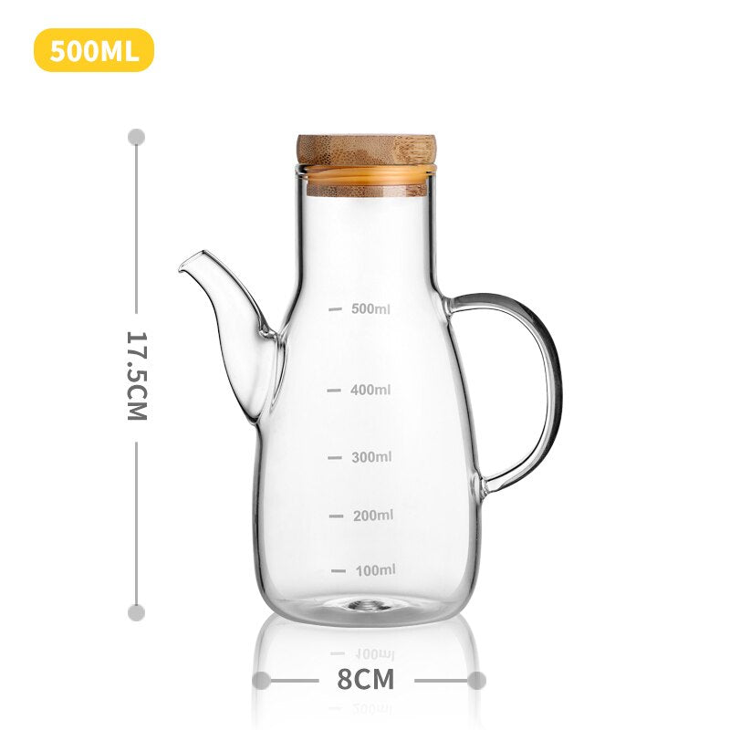 Transparent Glass Oil Bottle with Handle Scale Heat-resistant High Borosilicate Kitchen Supplies Soy Sauce Vinegar Container