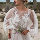 Ordifree 2021 Summer Women Long Tulle Dress Long Sleeve Embroidery Wedding Vocation Sexy White Lace Maxi Tunic Beach Dress