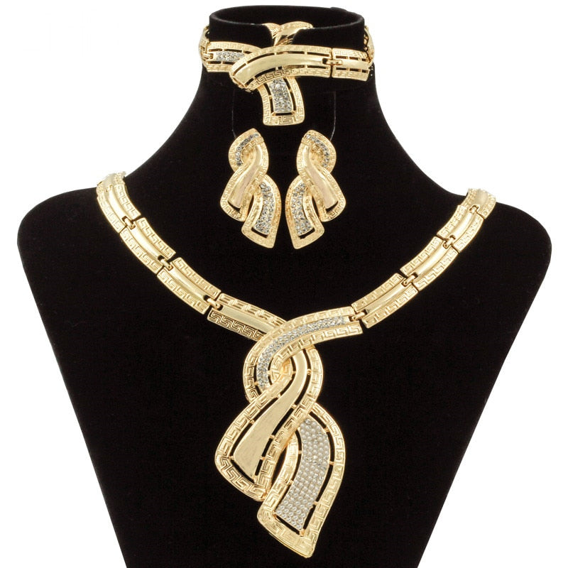 Mode Afrikanische Dubai Gold Schmuck Nigerianischen Kristall Halskette Creolen Frauen Italienische Brautschmuck Sets Hochzeit Zubehör