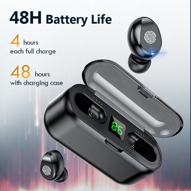 TWS F9 Kabelloser Kopfhörer Stereo Sport Bluetooth Kopfhörer Touch Mini Earbuds Bass Headset mit 2000mAh Ladekoffer Power Bank