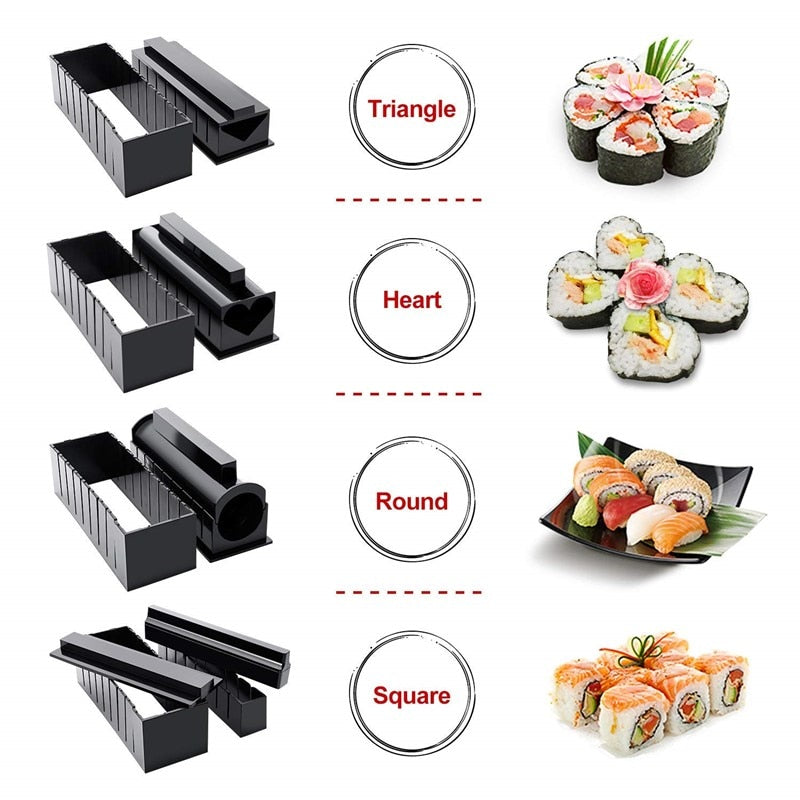 10 unids/set DIY, Kit para hacer Sushi, máquina para hacer Sushi, molde para rollos de arroz, utensilios de cocina para Sushi, utensilios de cocina japoneses para Sushi, utensilios de cocina