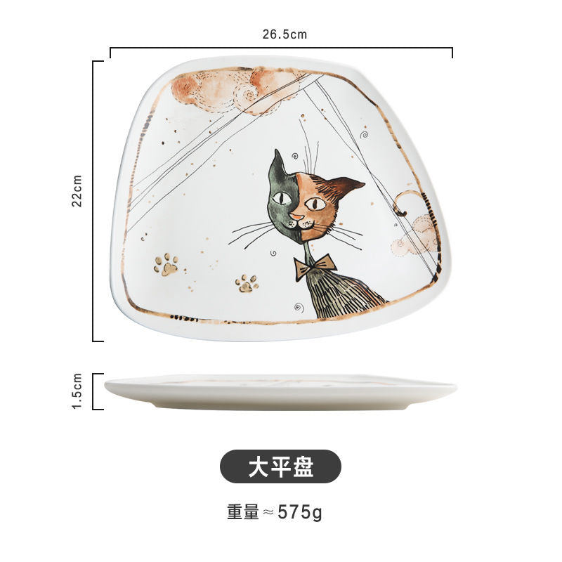 Cute Cartoon Cat Ceramic Tableware Household Soup Noodle Bowls Fruit Steak Food Plate Dishes Creative Porcelain Dinnerware