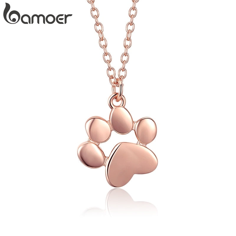 Bamoer HOT SALE Gold Silver Cat Paw Necklace Dog Footprint Pendant Chain for Women Gift Cute Animal Jewelry SCN275