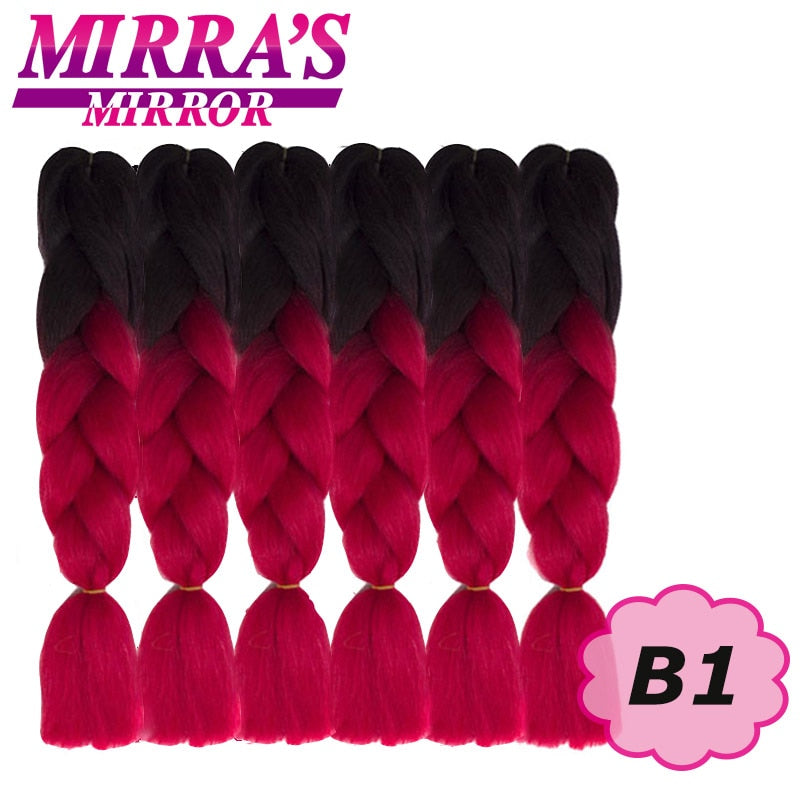 Trenzas Jumbo de 24 pulgadas, cabello sintético para caja trenzada, extensiones de cabello trenzado Ombre, tres tonos, negro, marrón, azul, rosa, espejo de Mirra