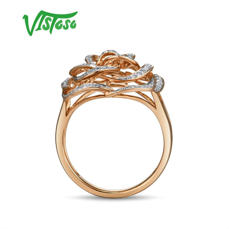 VISTOSO Gold Rings For Women Genuine 14K 585 Rose Gold Ring Sparkling Diamond Promise Engagement Rings Anniversary Fine Jewelry