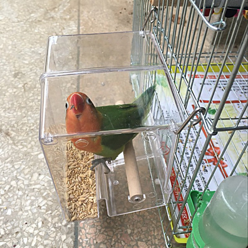 Caja de alimentación a prueba de derrames para loros CAITEC, caja de comida para pájaros, contenedor de comida para loros, resistente a mordeduras, adecuado para pájaros pequeños, loros pequeños