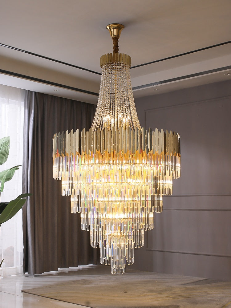 Large crystal chandelier gold luxury villa living room decoration LED chandelier