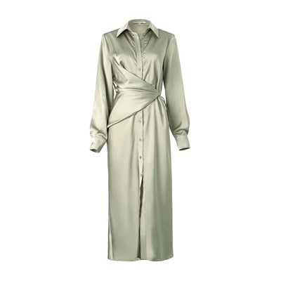 Vestido de túnica de satén con cordones AEL, vestido casual suelto para mujer, vestido camisero largo de un solo pecho