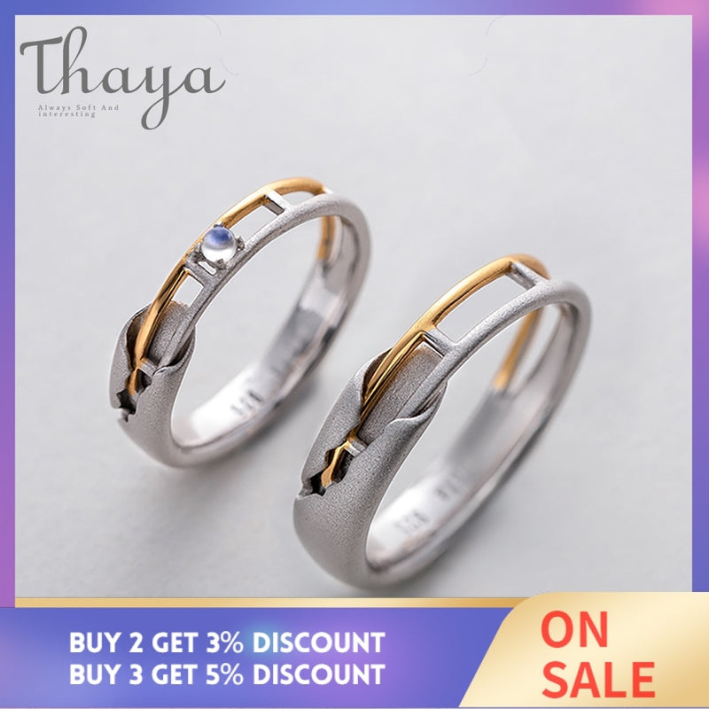 Thaya Train Rail Design Moonstone Lover Rings Gold and Hollow 925 Silver Eleglant Jewelry for Women Gemstone Sweet Gift