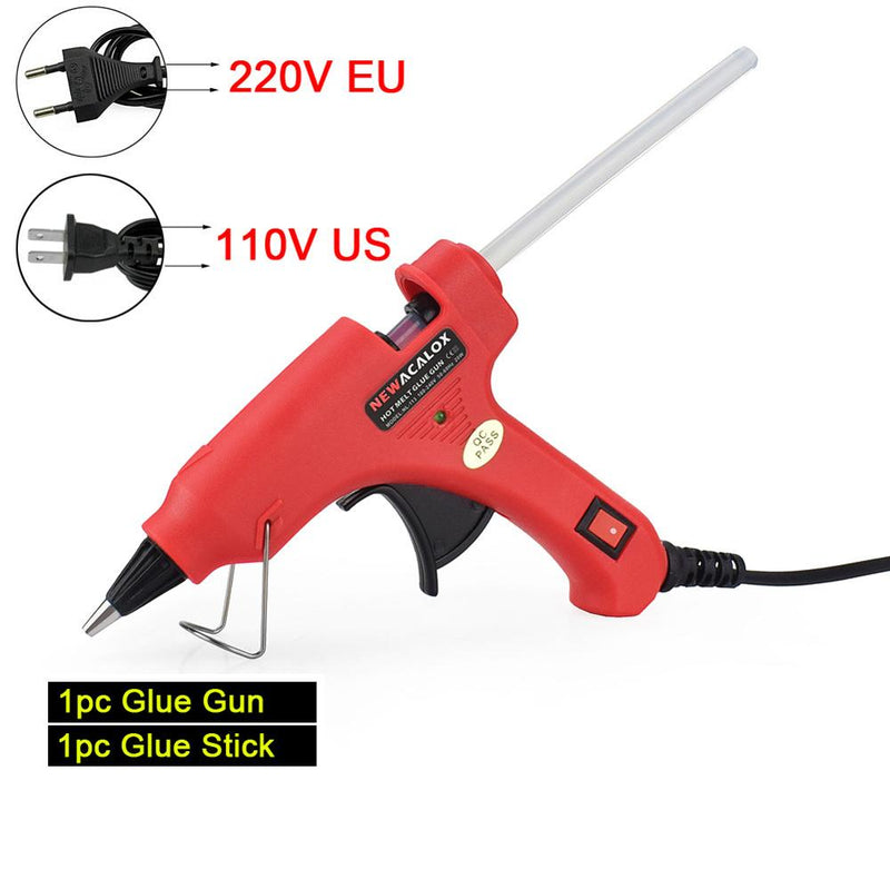 NEWACALOX 20W 220V Hot Melt Glue Gun with 20Pcs 7mm Glue Sticks Industrial Mini Guns Thermo Gluegun Heat Temperature Tool