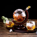 Whiskey Decanter Globe Set with 2 Etched Globe Whisky Glasses & Oval Solid Wood Tray Excellent Gift for Man