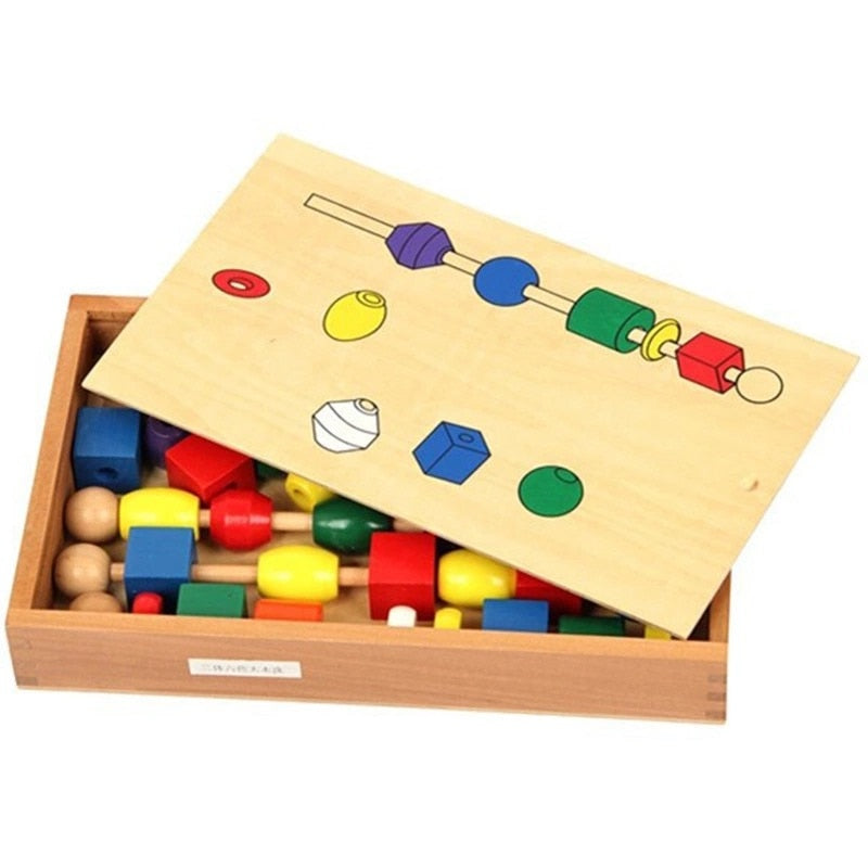 Wooden Colorful Shape Stick Bead Set Blocks Toys Children Educational Toys Montessori For Baby 2 Year Toys Gifts