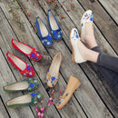 Veowalk Brand 3D Flowers Appliques Women Linen Slip on Ballet Flats Breathable Fabric Ladies Casual Chinese Shoes Ballerina