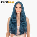 FREEDOM Synthetic Lace Wigs Long Natural Wave 30inch Omber Blue Rainbow Color Pink Hair Wigs Heat Resistant Fiber Cosplay Wigs
