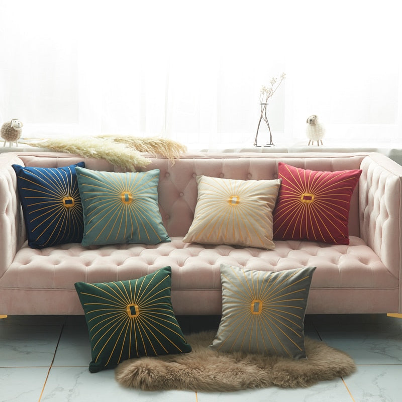 Solid Velvet Cushion Cover Embroidery Durable Home Decorative  Pillow Cover for Home Sofa Bed 45x45cm