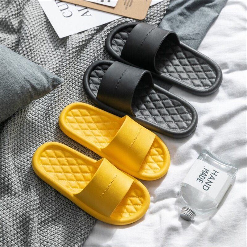 JIANBUDAN Comfortable Soft Indoor Slippers Women Non-slip Bathroom Home shoes Flat EVA Lovers Slides Women&