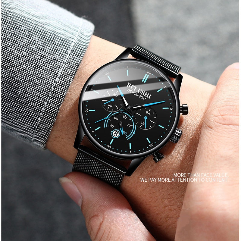 BELUSHI 2022 New Fashion Mens Watches Top Luxury Brand Sport Quartz Luminous Waterproof Chronograph Wristwatch Mens Watches