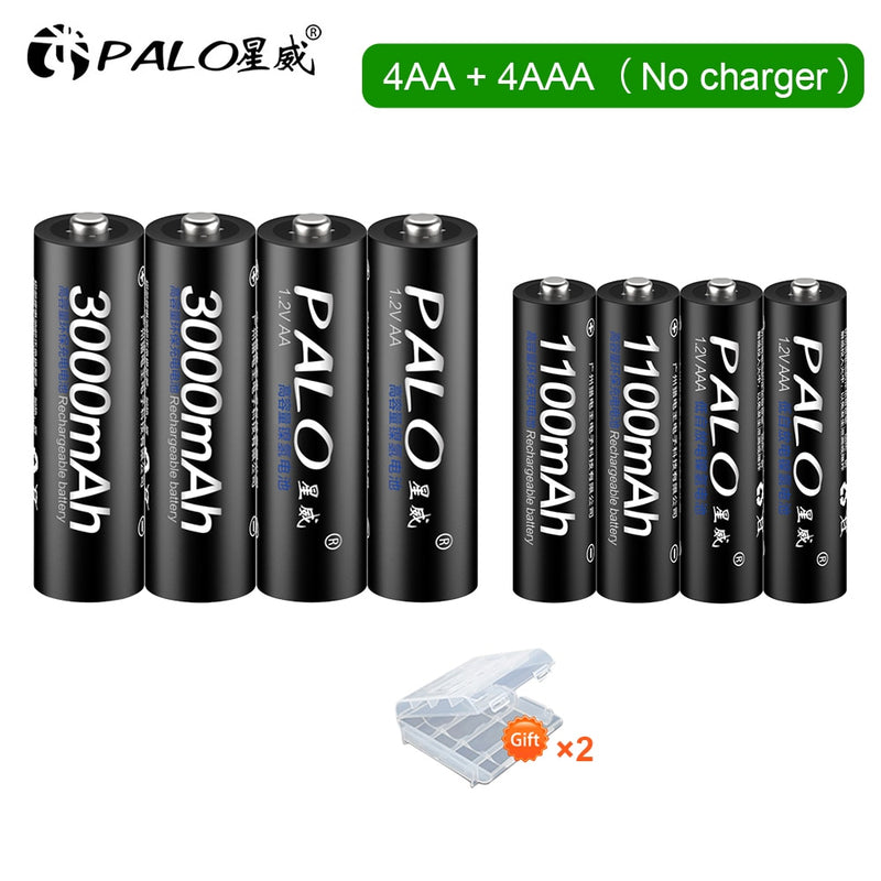 PALO 4 Uds 3000mAh 1,2 V pilas recargables AA + 4 Uds 1100mAh 1,2 V AAA batería NI-MH AA AAA batería recargable para cámara de juguete