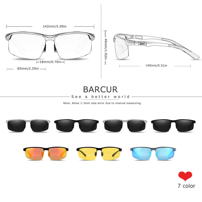 BARCUR, gafas de sol deportivas de aluminio y magnesio, gafas de conducción ligeras polarizadas para hombres y mujeres