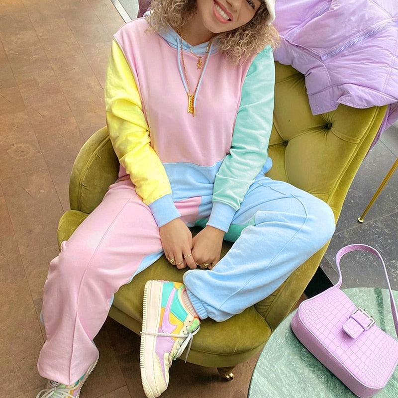 Rockmore Patchwork Two Piece Set Women Outfits Tracksuit Pants Long Sleeve Sweatshirts Streetwear 2 Pieces Sets