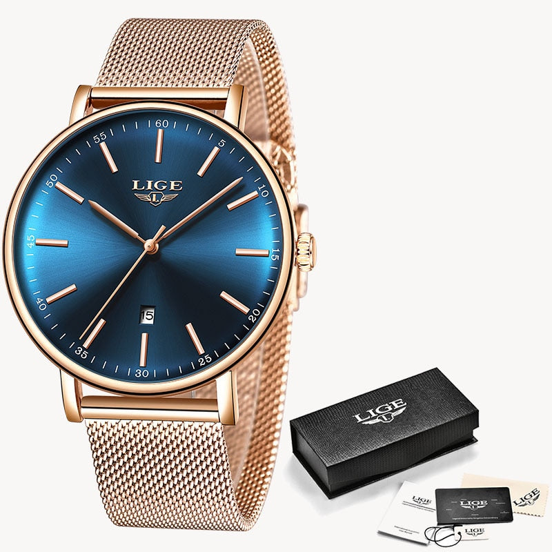 LIGE Damenuhren Top-Marke Luxus wasserdichte Uhr Mode Damen Edelstahl Armbanduhr Casual Quarzuhr Reloj Mujer