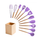 Silicone Cooking Utensils Set Non-stick Spatula Soup Spoon Wooden Handle with Storage Box Kitchen Tools Set Gifts for Mother