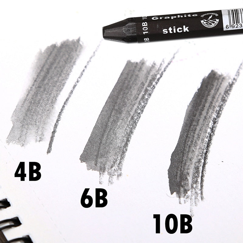 Graphite Stick Set - Water Soluble - 4B 6B 10B, Art Drawing Supplies for Sketch & Shading Pencils, Artist Sketching - 3 Pcs