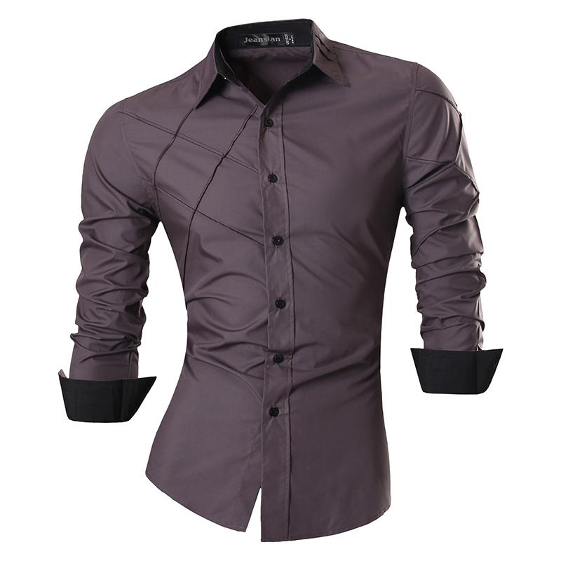 jeansian Spring Autumn Features Shirts Men Casual Long Sleeve Casual Male Shirts Zipper Decoration (No Pockets) Z015