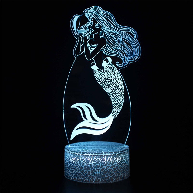 Beautiful Disney Mermaid Princes Ariel Cartoon LED Night Light Children Kids LED Nightlamp Girls Gifts 3d Decorative Table Lamp