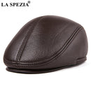 LA SPEZIA Winter Flat Caps Beret Men Black Warm Duckbill Hat Ivy Male Earflaps Thicker Genuine Leather Solid Classic Driving Cap