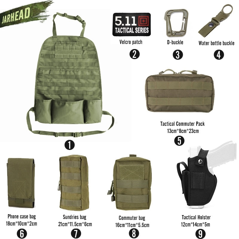 Universal Tactical MOLLE Car Seat Back Organizer military MOLLE Panel Vehicle Seat Cover Protector Kit Mat Black