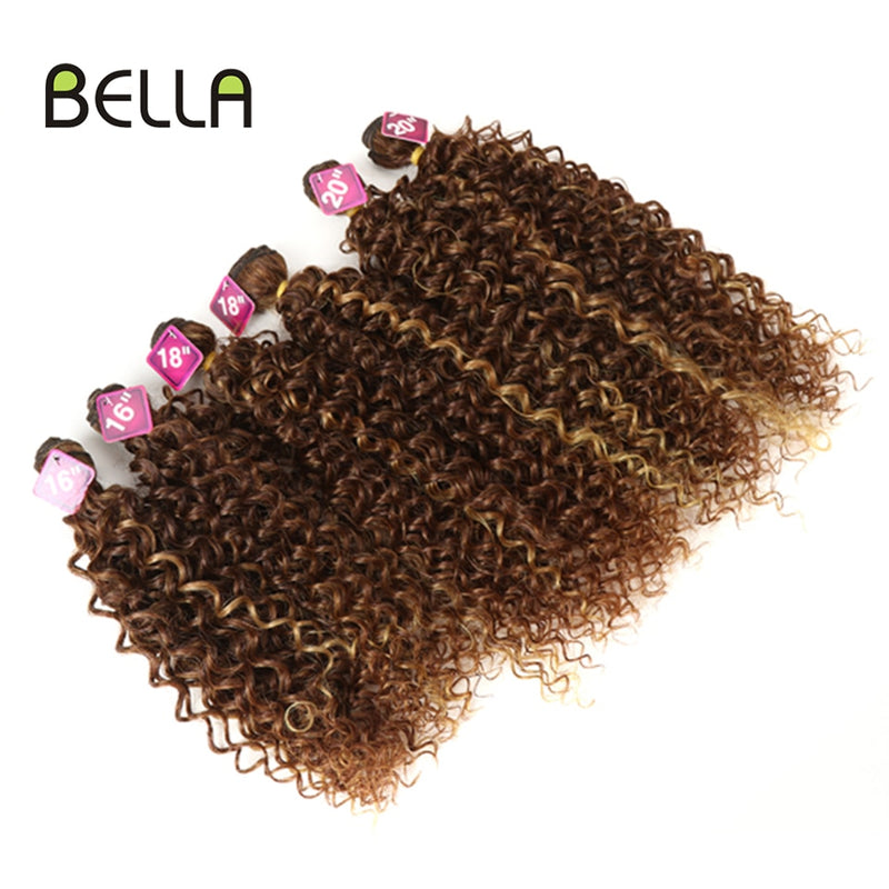 Bella Afro Kinky Curly Synthetic Hair 6 Bundles With 1Closure 7pcs/Lot Ombre Color 16-20 inch Kinky Curly Bundles Hair Extension