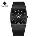 Reloj de oro de lujo WWOOR para hombre, reloj cuadrado de cuarzo japonés, malla de acero delgada, resistente al agua, deportivo, automático, relojes de pulsera con fecha, reloj Masculino
