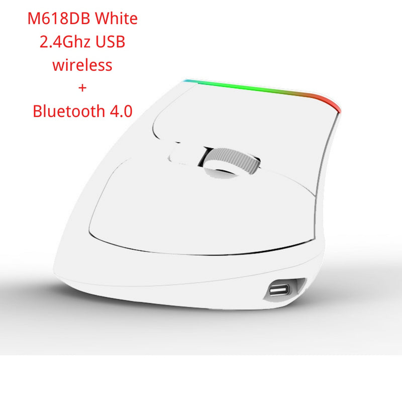 Ratón Vertical ergonómico Delux M618DB, ratón inalámbrico recargable de 2,4 GHz para juegos, ratón Vertical RGB de 1600 DPI para PC y portátil