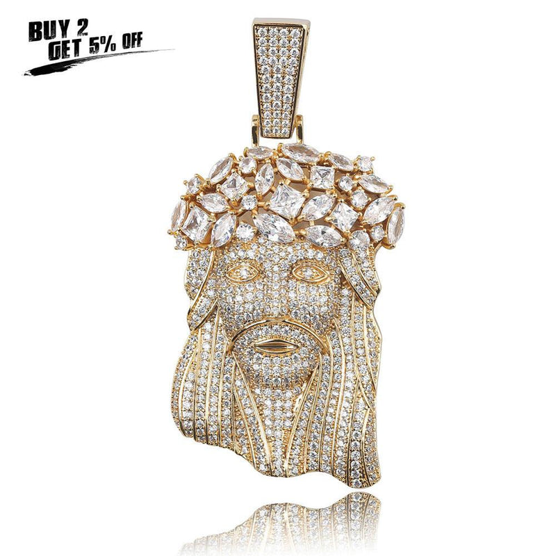 JINAO nuevo gran collar y colgante de Jesús con cadena de tenis Color dorado Iced Out Cubic Zircon hombres Hip Hop joyería regalo