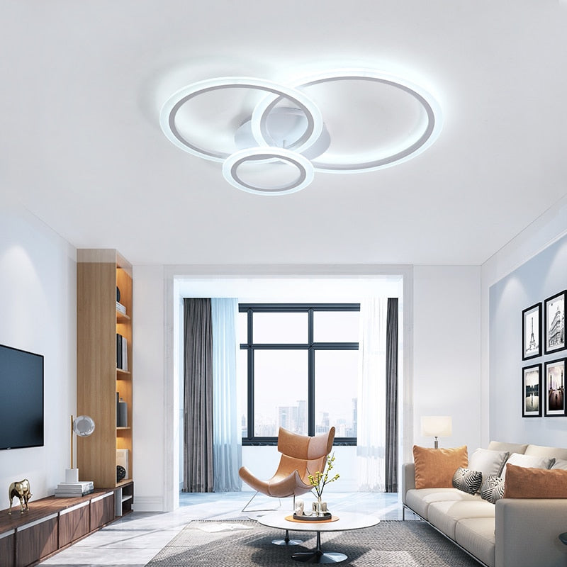 Living Room LED Ceiling Light Acrylic Round Rings Bedroom Kitchen Panel Lamp Simple Modern Indoor Fixtures With Remote Control