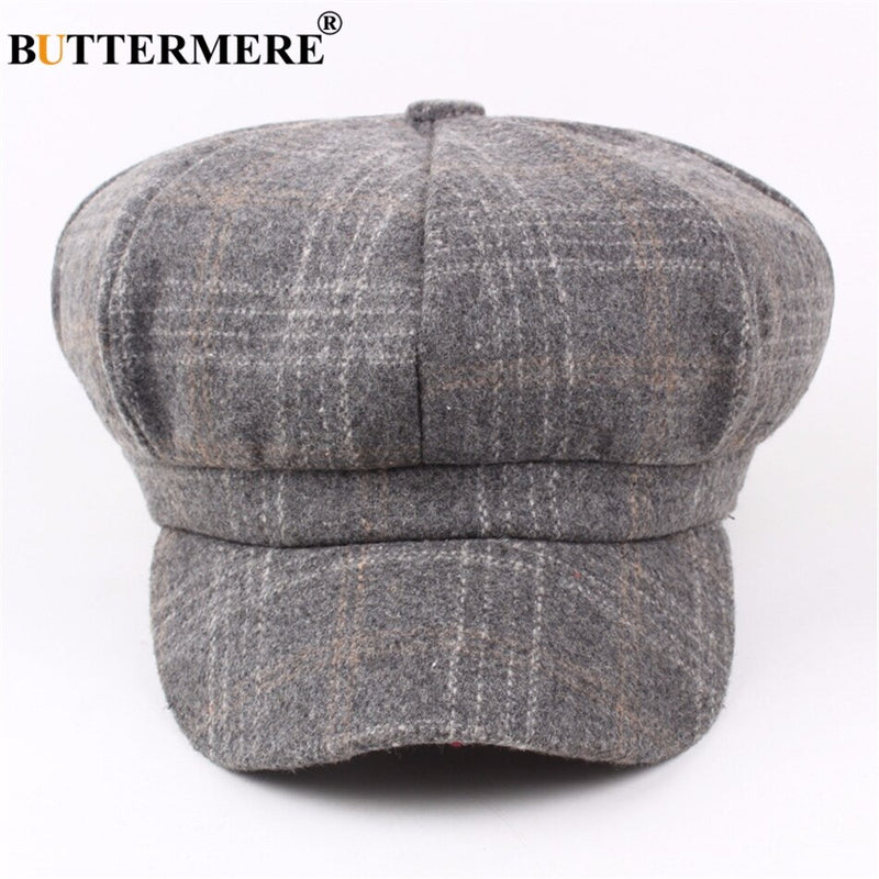 BUTTERMERE Women Wool Tweed Caps Newsboy Female Male Vintage Army Green Plaid Flat Caps Spring Painters Cabbie Duckbill Hat 2022