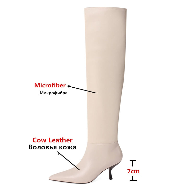 MORAZORA 2023 Size 33-43 Genuine Leather women boots stiletto heels pointed toe ladies shoes winter solid color knee high boots